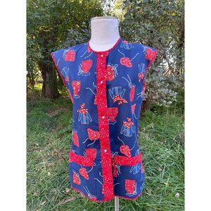 Vintage Full Smock Apron Hippy Bandana Print Red Blue